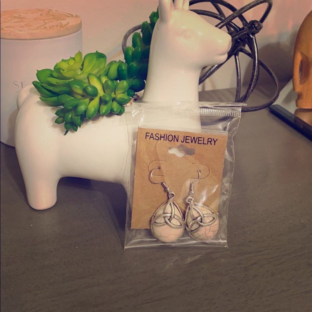 White Celtic Earrings